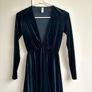 American Apparel emerald velvet skater dress, xs